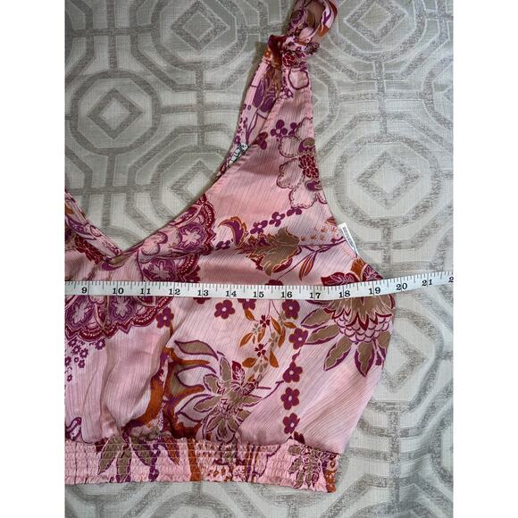 Free People Intimately Weekend In Montauk Floral Cropped Top Sz M Boho, Stretchy - Picture 3 of 6